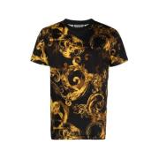 Sort Barok Gylden Motiv Bomuld T-shirt