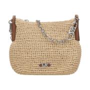 Beige Straw Logo Skuldertaske