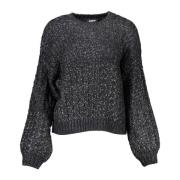 Sort Polyester Sweater med Kontrastdetaljer