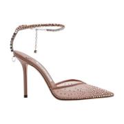 Læder og Mesh Slingback med Rhinestone Detalje