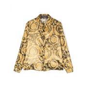 Barocco-print Langærmet Skjorte i Guld