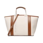 Beige Canvas Shopping Bag with Coin Compartment