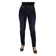 Blå Bomuldshøjtaljede Skinny Denim Jeans