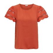 Orange Broderet Halværmet T-shirt