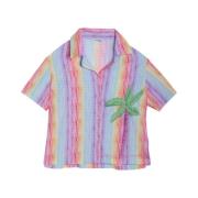 Stribet bomuldsskjorte med palmetræbroderi