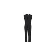 Sort V-Neck Jumpsuit med Lommer