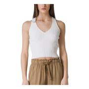 Ribbet V-hals Tank Top Hvid