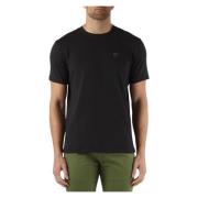 Stretch bomuld T-shirt med frontlogo-patch