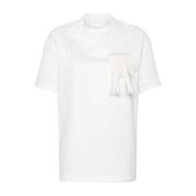 Hvid Bomuld Jersey T-shirt med Frynset Broche