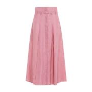 Pink Linen Midi Skirt