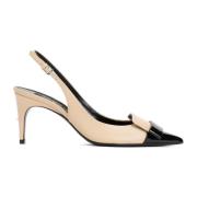 Beige Læder Slingback Stiletto Pumps