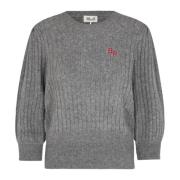 Ribstrikket sweater med 3/4-ærmer