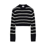Sort/Hvid Crew Neck Crop Sweater