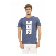Blå Front Print Bomuld T-shirt