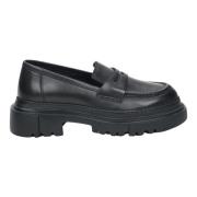 Kvinders Sort Læder Chunky Platform Loafers ER00110029