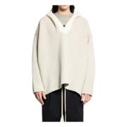 Beige Hooded V-Neck Sweater