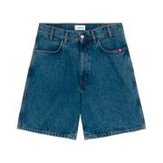 Denim Shorts med Kontrast Broderi