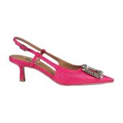 Fuchsia Chanel Style Sandaler med Juvelapplikation