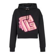 Cropped hoodie med neontrykt labyrintlogo