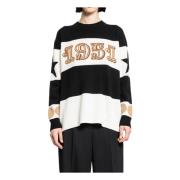 Grafisk Stribet Strik Crewneck Sweater