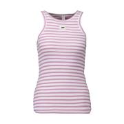 Stribet Rib Tank Top i Lyserød