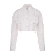 Hvid Bomuld Crop Skjorte med Metal Detaljer