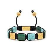 Womens Turquoise and Green Jade Flatbead Bracelet with Gold Plated Dorje