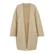 Beige Melange Uld Linned Oversized Jakke