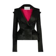 Sort Satin Peplum Blazer