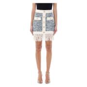 Fringed denim tweed nederdel