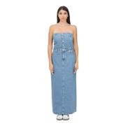 Denim Strapless Kjole Slim Fit