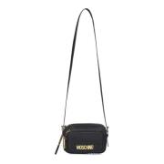 Sort Nylon Crossbody Taske med Metal Logo