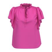 Flæsetopbluse i pink