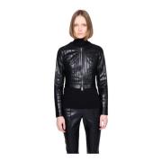 Ribbet Faux Læder Crop Jakke