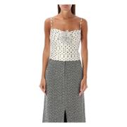 Polka Dot Corsage Top Creme