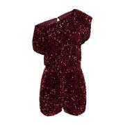 Burgundy Sequin Jumpsuit med Franske Lommer