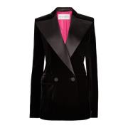 Sort Velvet Double-Breasted Blazer