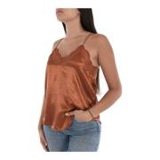 Satin V-hals top, lige snit