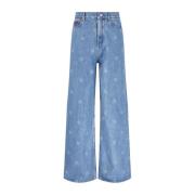 Blå Wide Leg Jeans med All-Over Print