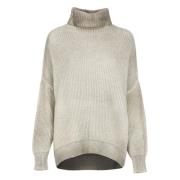 Grå Uld Cashmere Sweater Kvinde Høj Hals