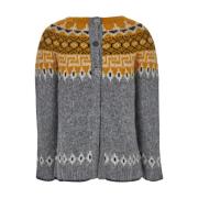 Grå Jacquard Sweater Lige Halsudskæring