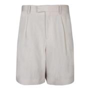 Beige Linen Plisserede Shorts