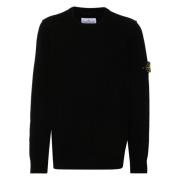 Lambswool Crew Neck Strik med Ribbed Krave