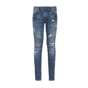 Vintage Wash Biker Denim Jeans