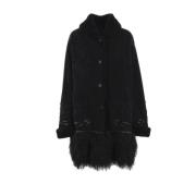 Sort Shearling Blomsterfrakke