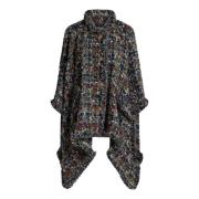 MultiColour Uld-Blend Bouclé Cape med Pegaso Knapper