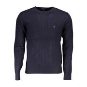 Blå Crew Neck Sweater med Broderi