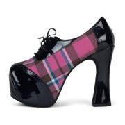 Navy Rose Plaid Platform Oxford Sko