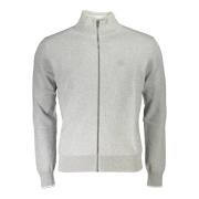 Grå Zip-Up Broderet Cardigan