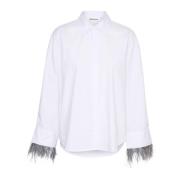 Fjer Detalje Oversize Skjortebluse Bright White